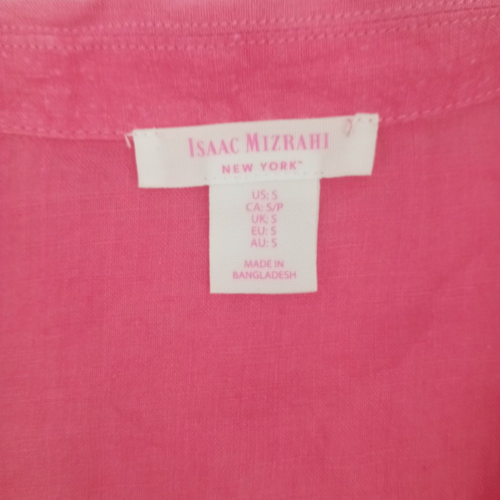 Isaac Mizrahi New York Pink 100% Linen Split Neck Tunic Top Small RN75343 - Picture 3 of 6